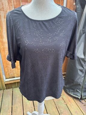 W5 Black Eyelet Embroidered Ruffle Sleeve Blouse - Size M